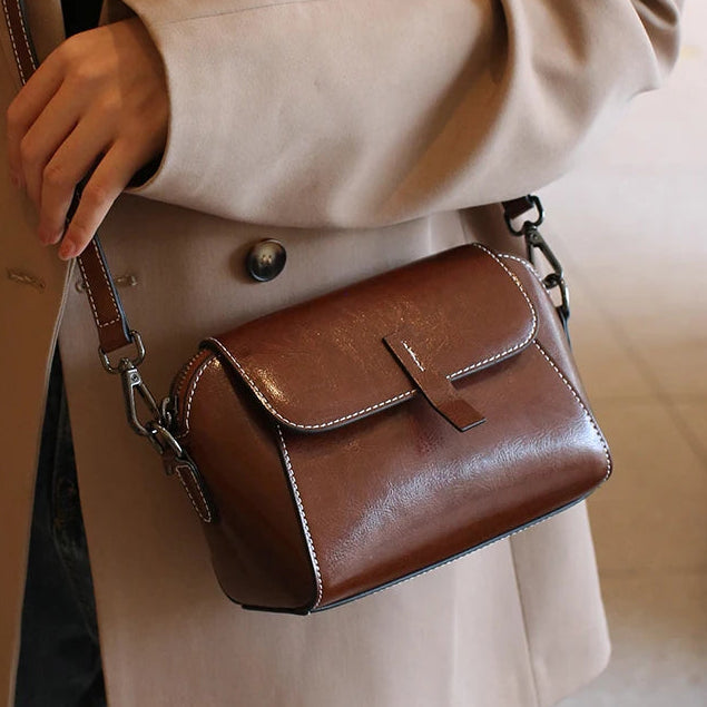 Vintage Leather Crossbody Bag - ALBA