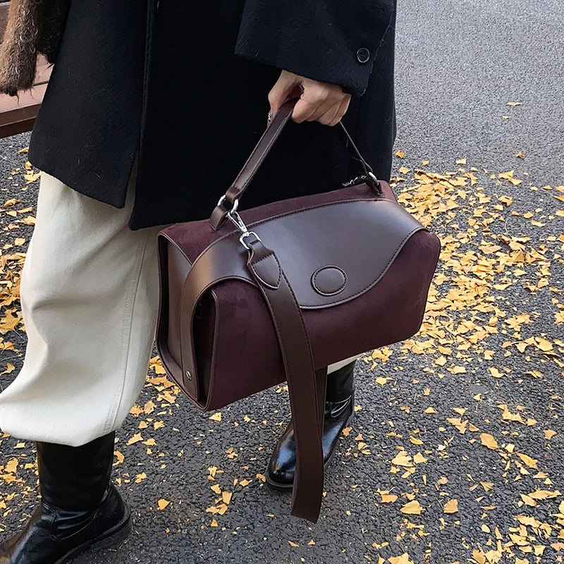 Sac bandoulière en daim et cuir - CLÉMENCE