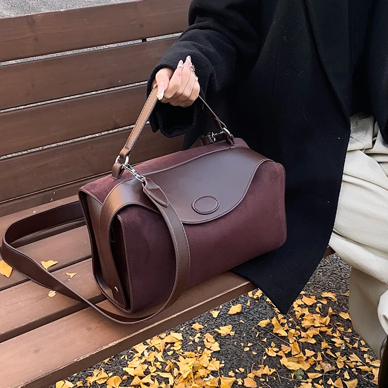 Sac bandoulière en daim et cuir - CLÉMENCE