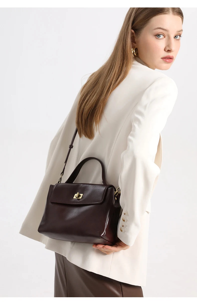 Genuine Leather Satchel Bag - EMILIA