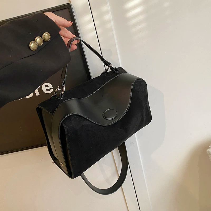 Sac bandoulière en daim et cuir - CLÉMENCE