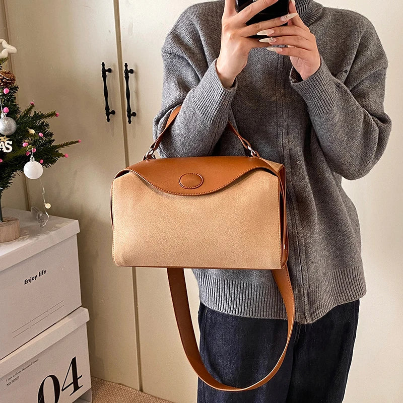 Sac bandoulière en daim et cuir - CLÉMENCE