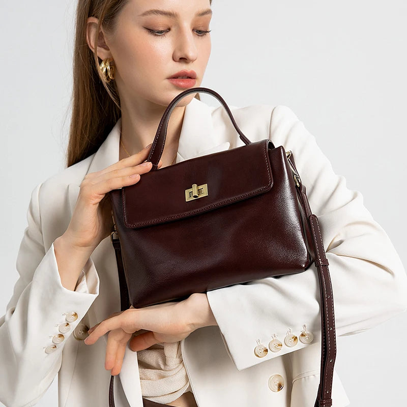 Genuine Leather Satchel Bag - EMILIA