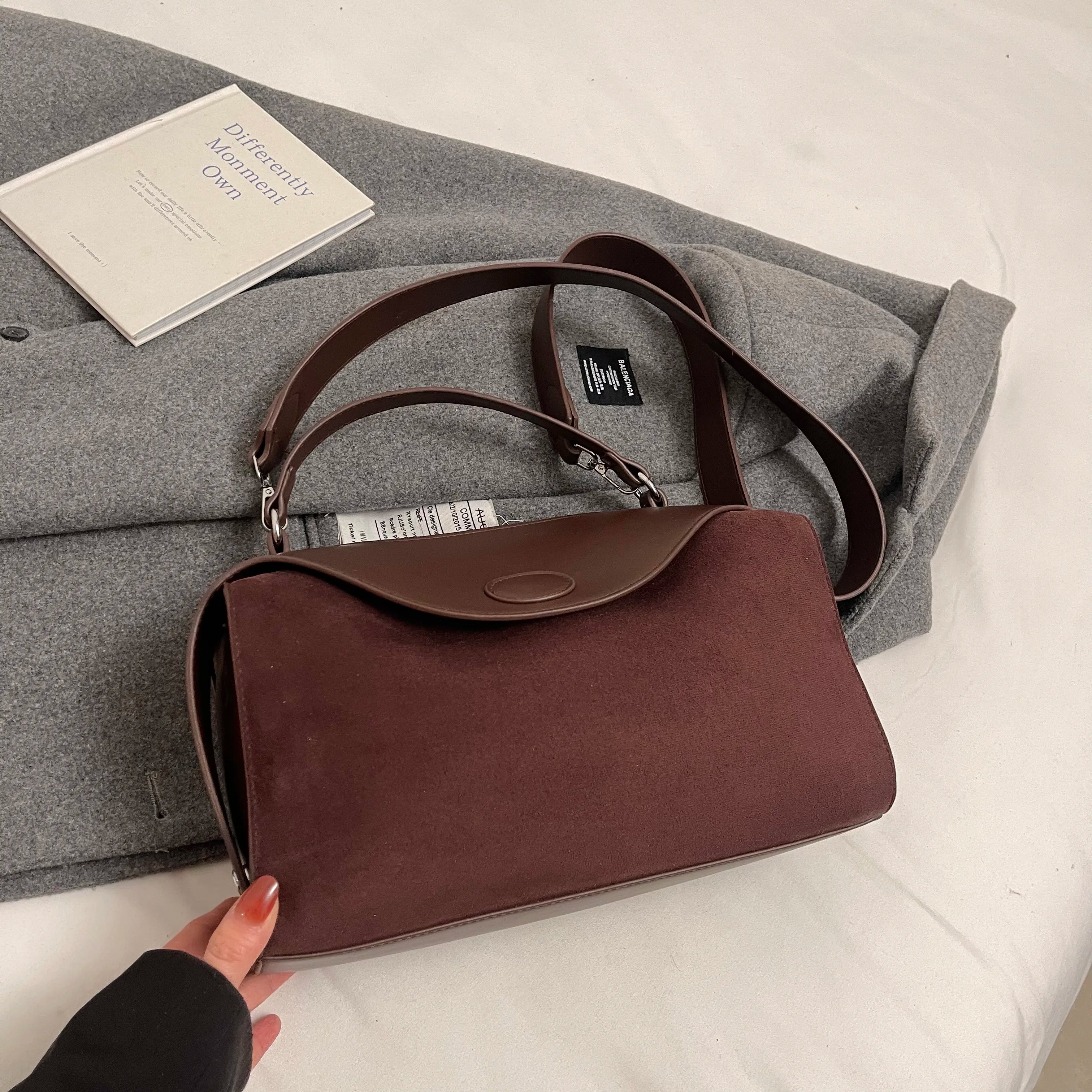 Suede & Leather Shoulder Bag - CLÉMENCE