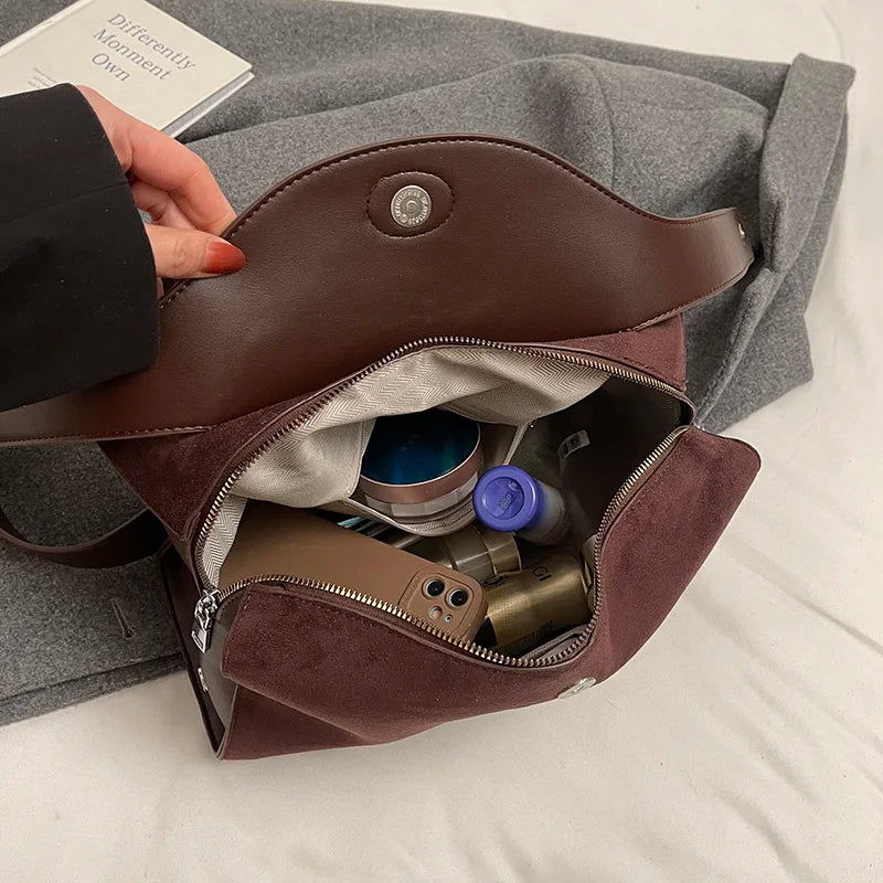 Sac bandoulière en daim et cuir - CLÉMENCE