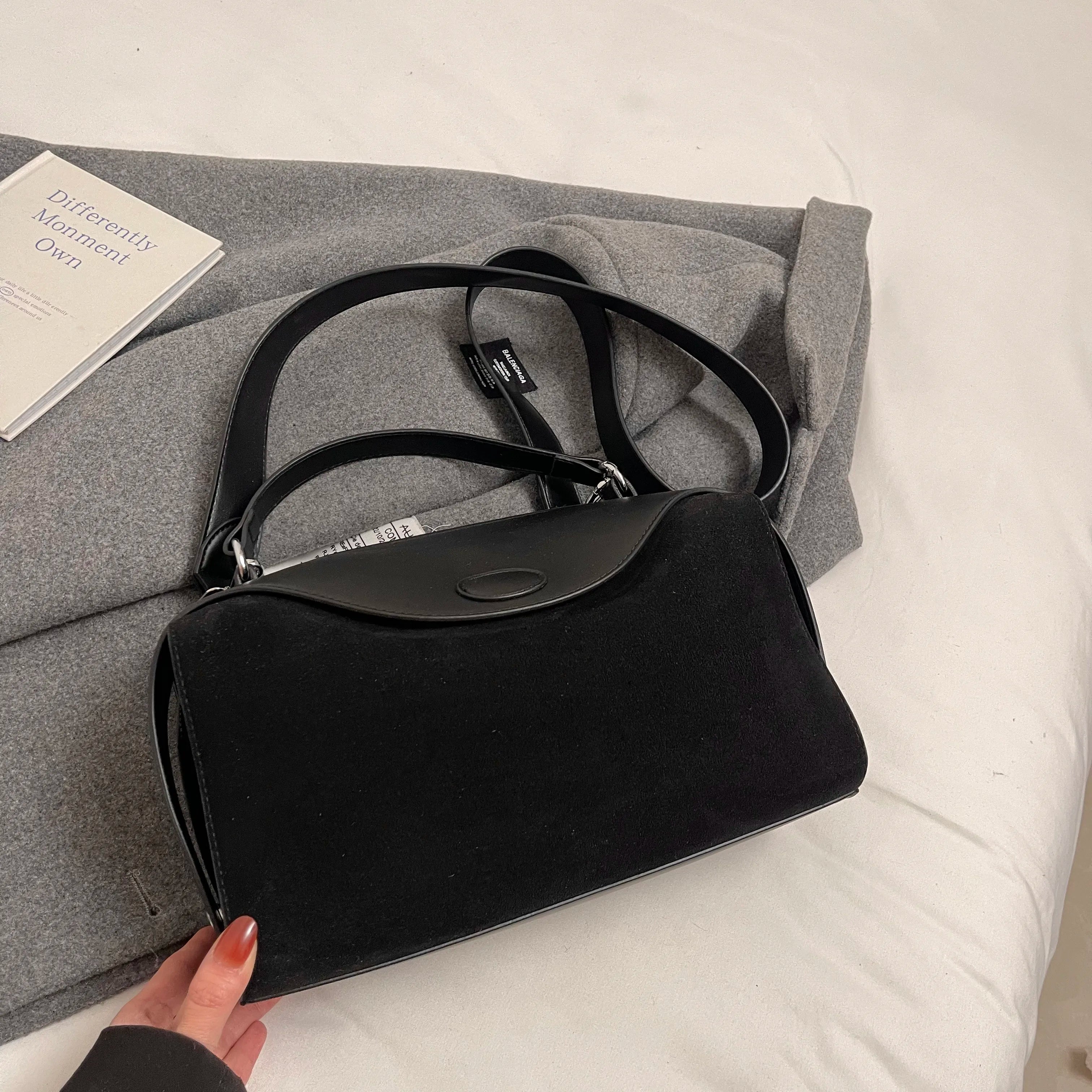 Suede & Leather Shoulder Bag - CLÉMENCE