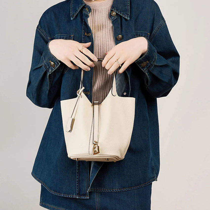 Genuine Leather Bucket Bag - LÉONIE