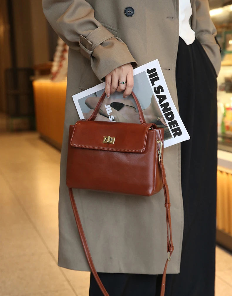 Genuine Leather Satchel Bag - EMILIA