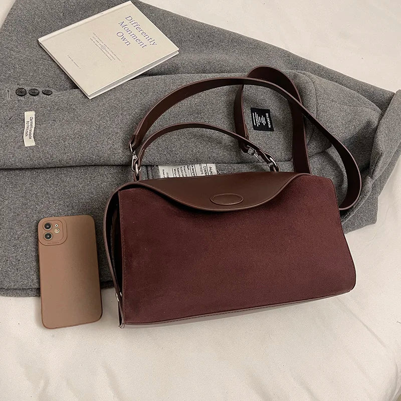 Sac bandoulière en daim et cuir - CLÉMENCE