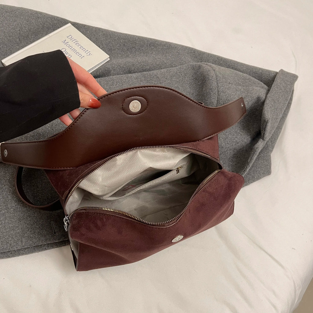 Sac bandoulière en daim et cuir - CLÉMENCE