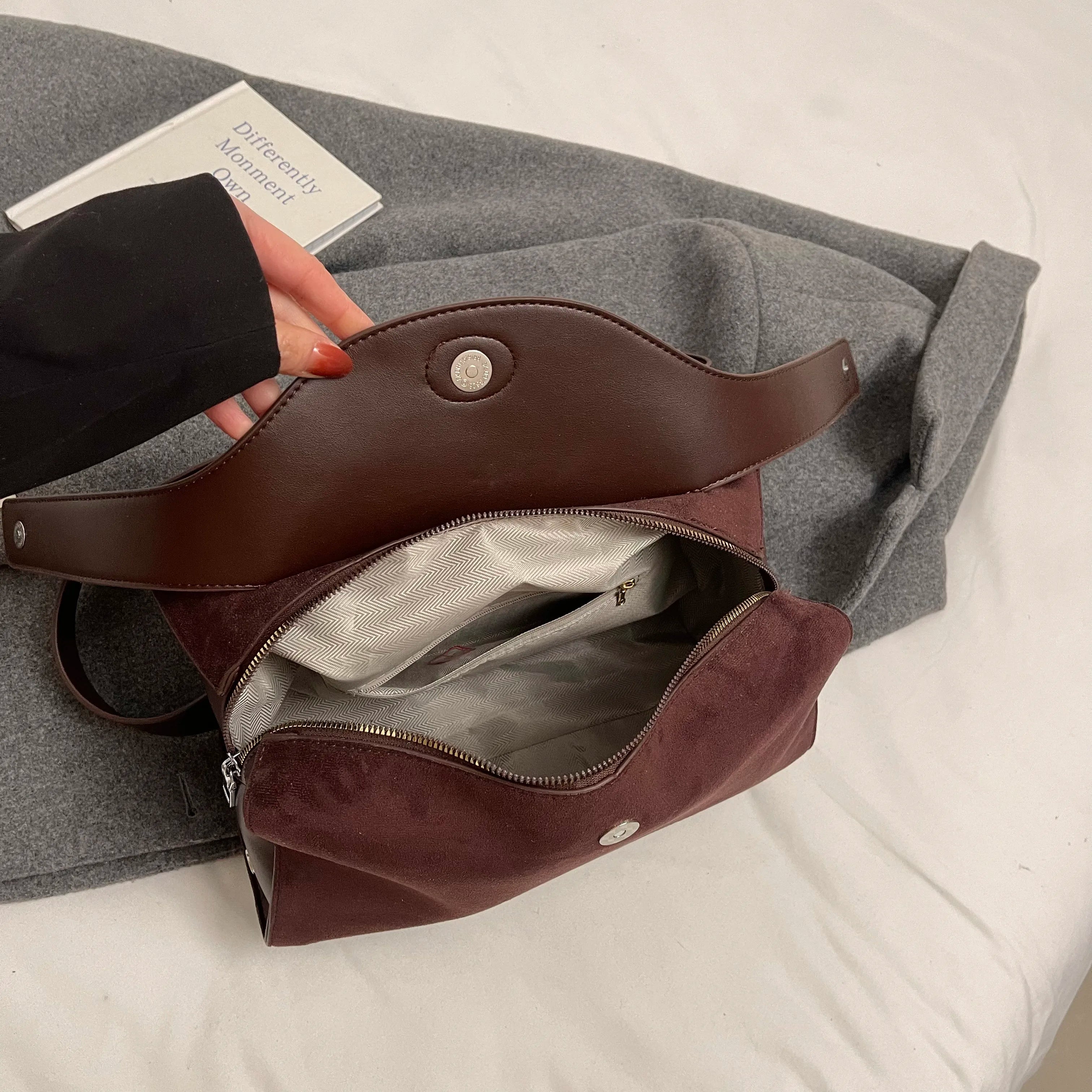 Suede & Leather Shoulder Bag - CLÉMENCE