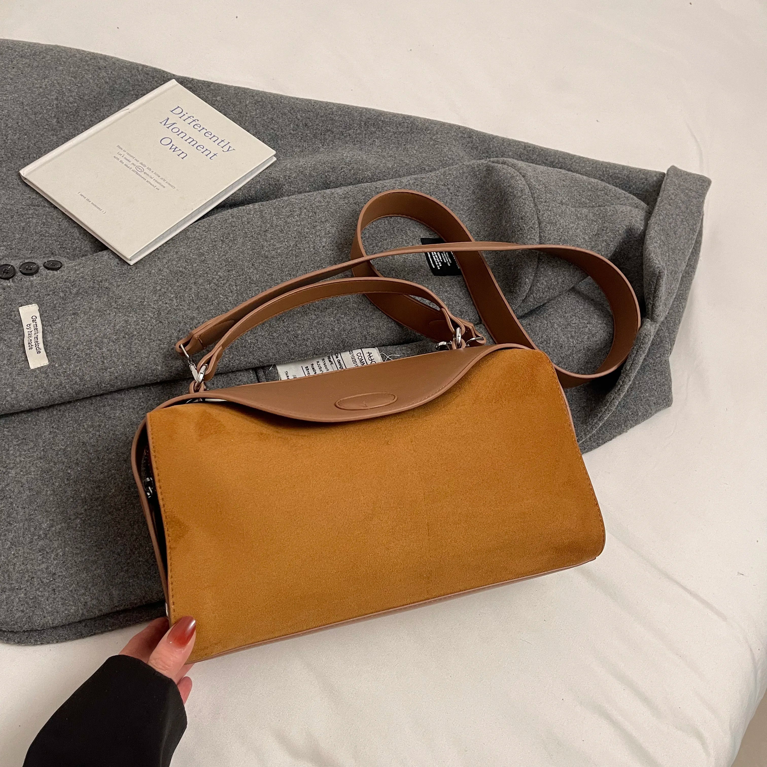 Suede & Leather Shoulder Bag - CLÉMENCE