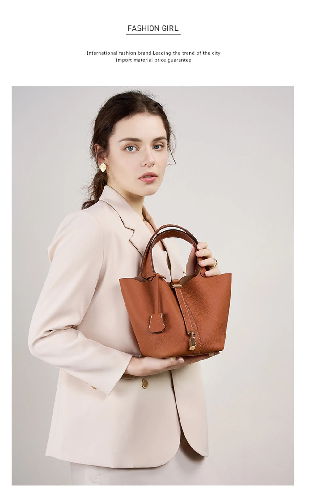 Genuine Leather Bucket Bag - LÉONIE