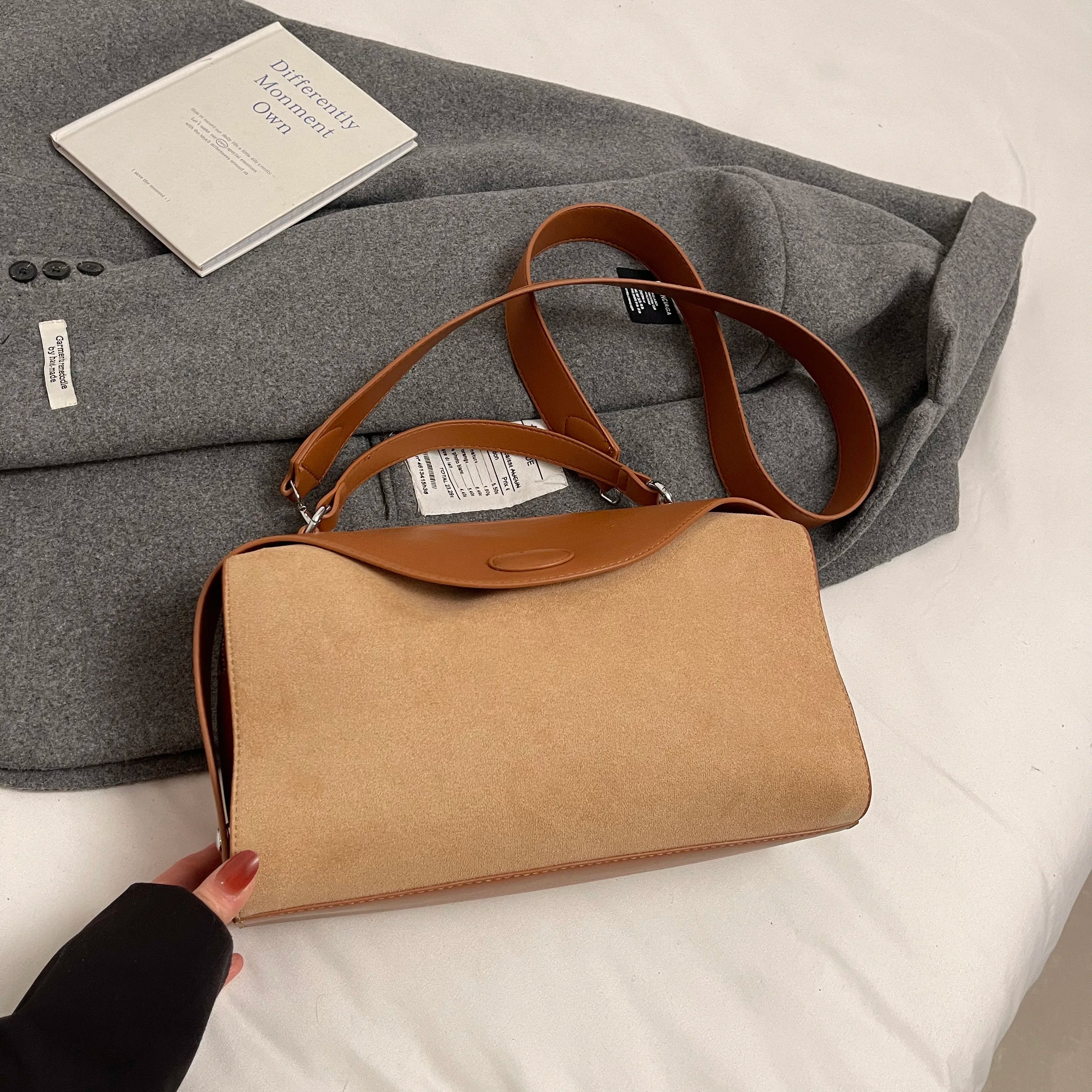 Suede & Leather Shoulder Bag - CLÉMENCE