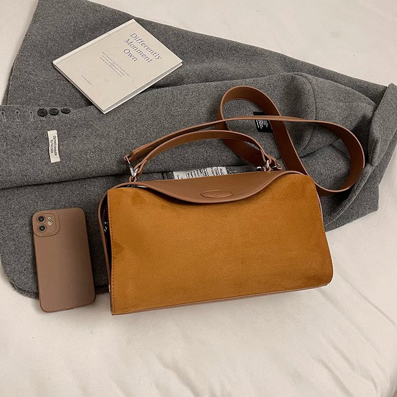 Sac bandoulière en daim et cuir - CLÉMENCE