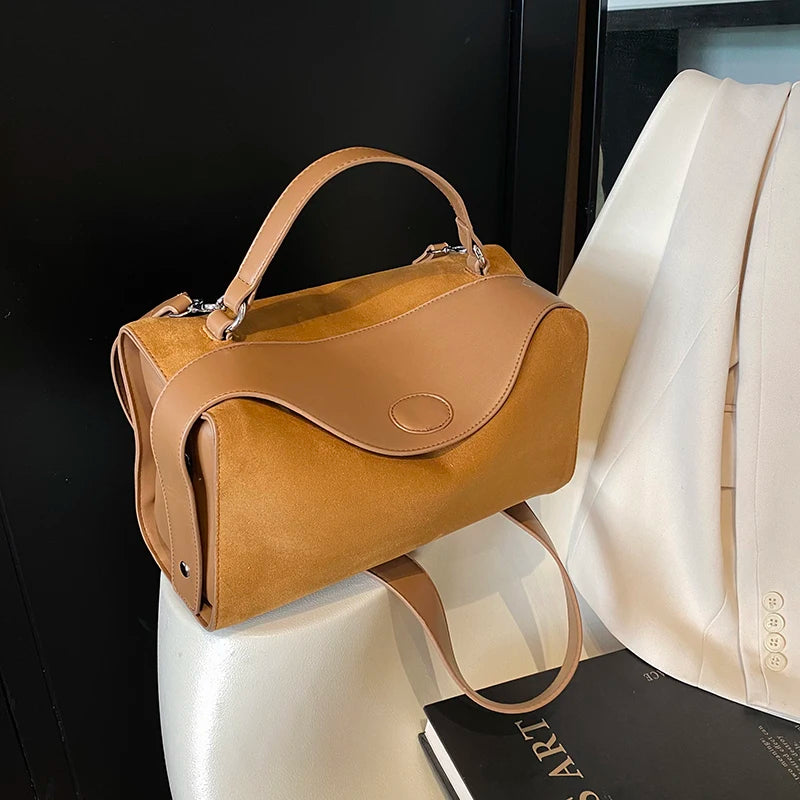 Sac bandoulière en daim et cuir - CLÉMENCE