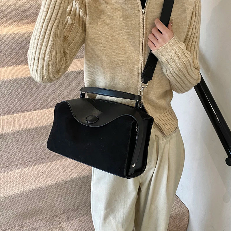 Sac bandoulière en daim et cuir - CLÉMENCE