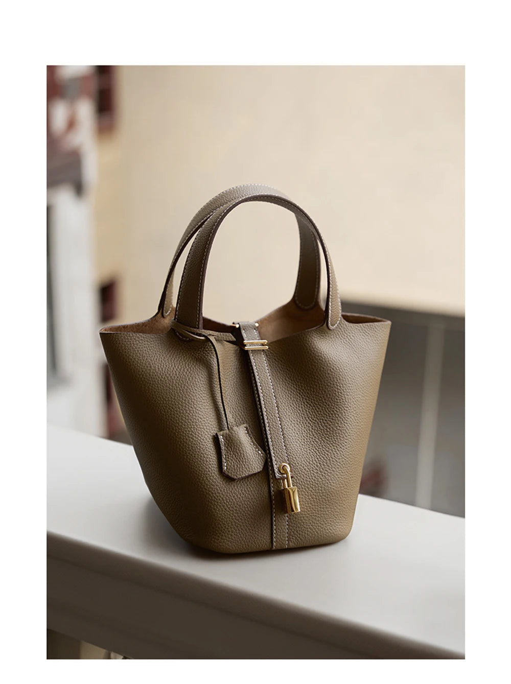 Genuine Leather Bucket Bag - LÉONIE