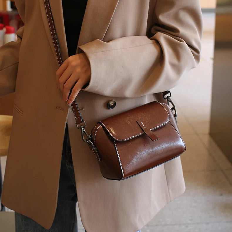 Vintage Leather Crossbody Bag - ALBA
