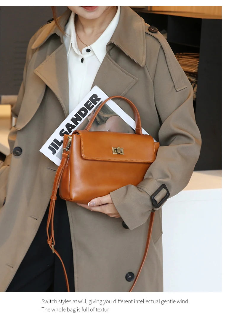 Genuine Leather Satchel Bag - EMILIA