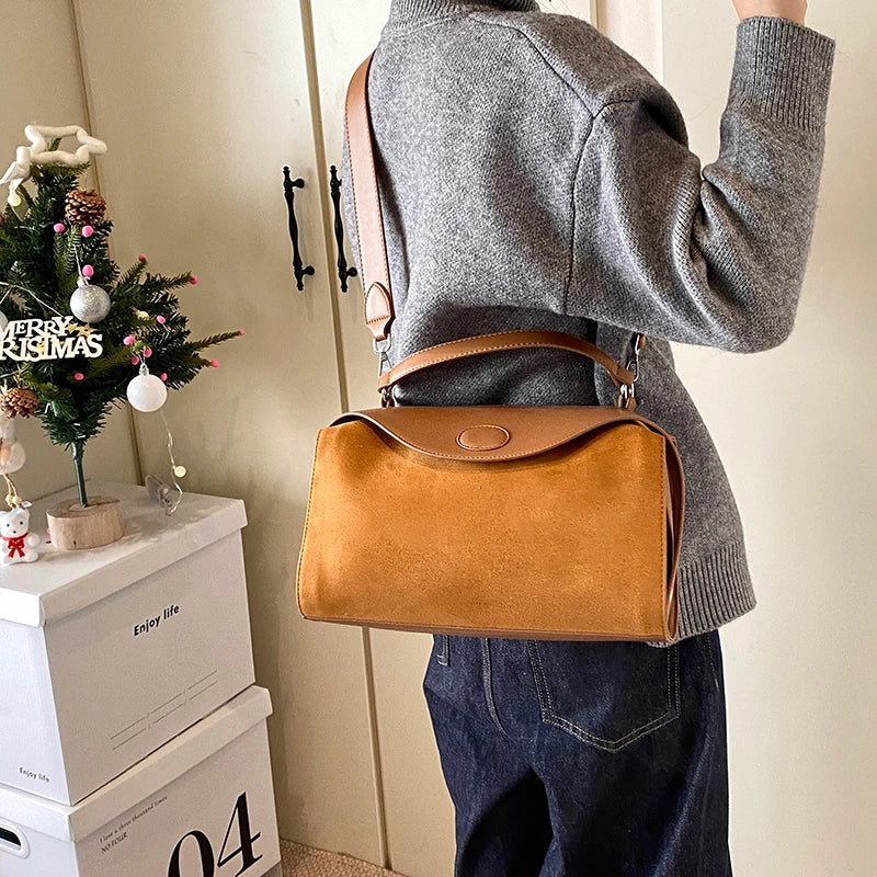 Sac bandoulière en daim et cuir - CLÉMENCE