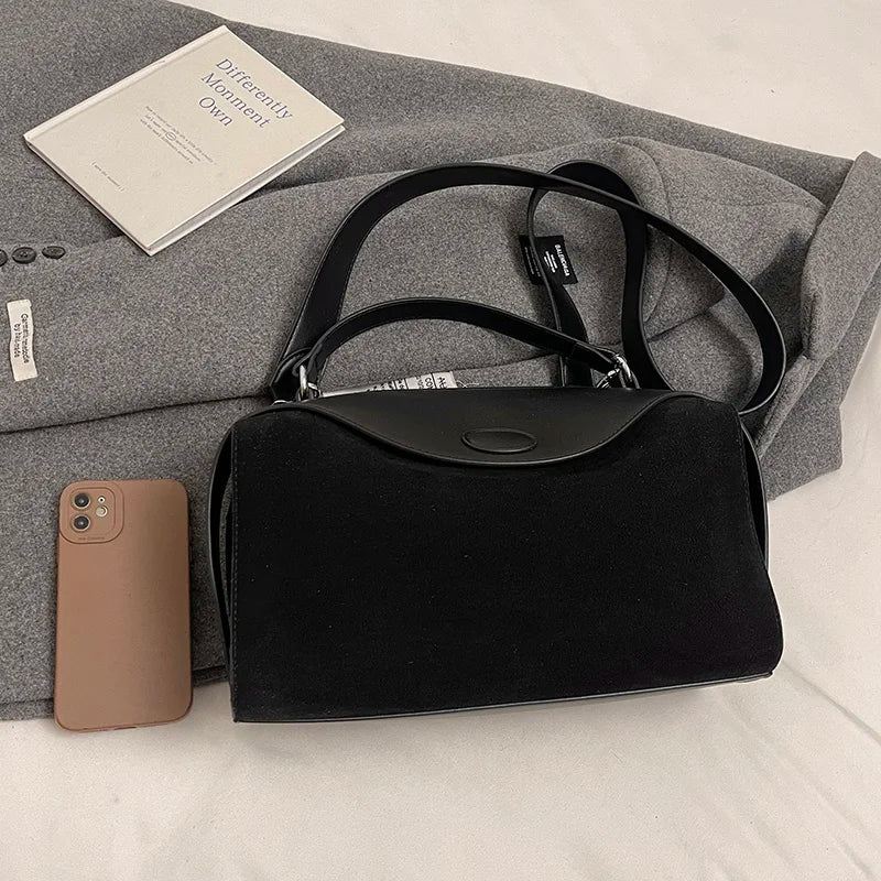 Sac bandoulière en daim et cuir - CLÉMENCE