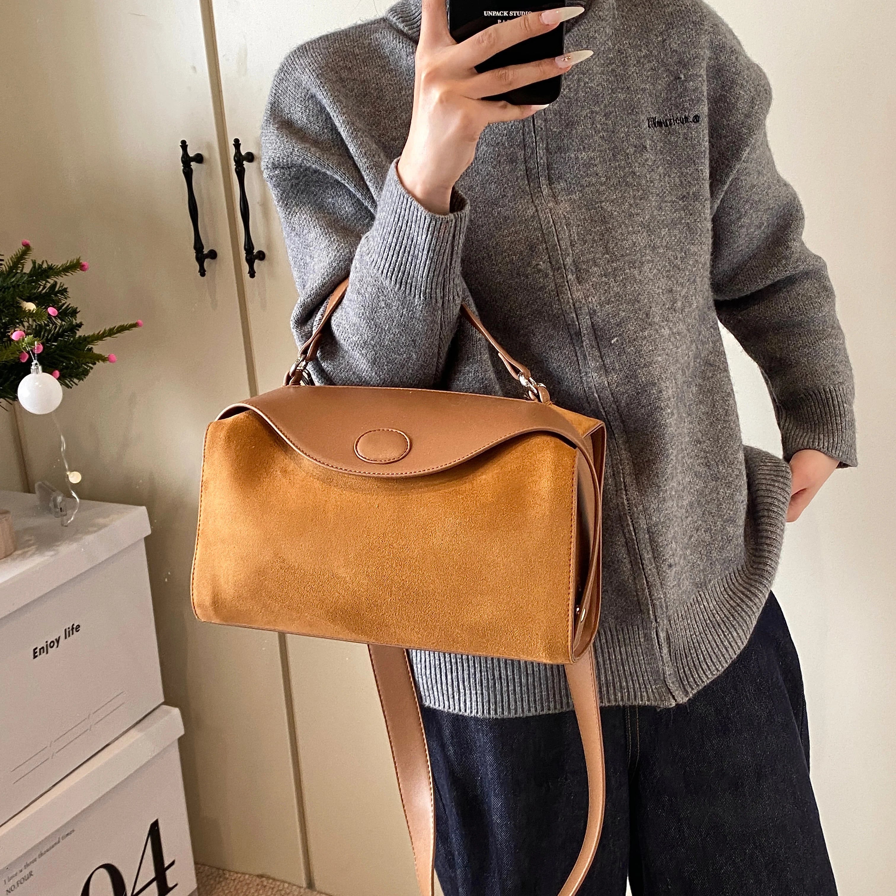 Suede & Leather Shoulder Bag - CLÉMENCE
