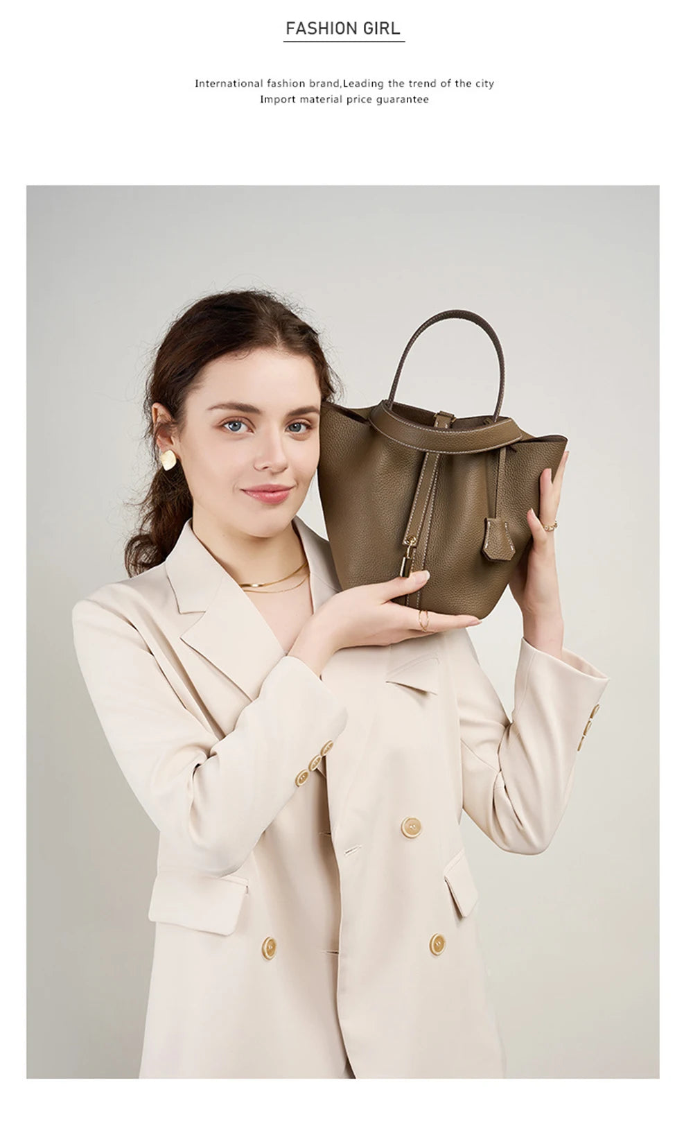 Genuine Leather Bucket Bag - LÉONIE