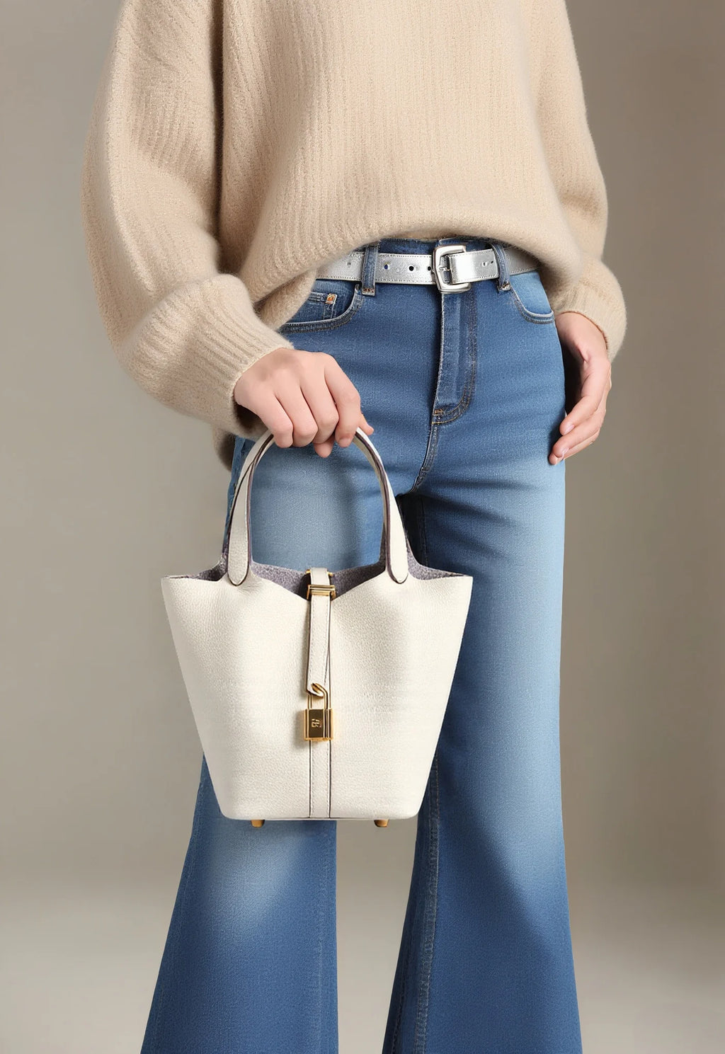 Genuine Leather Bucket Bag - LÉONIE