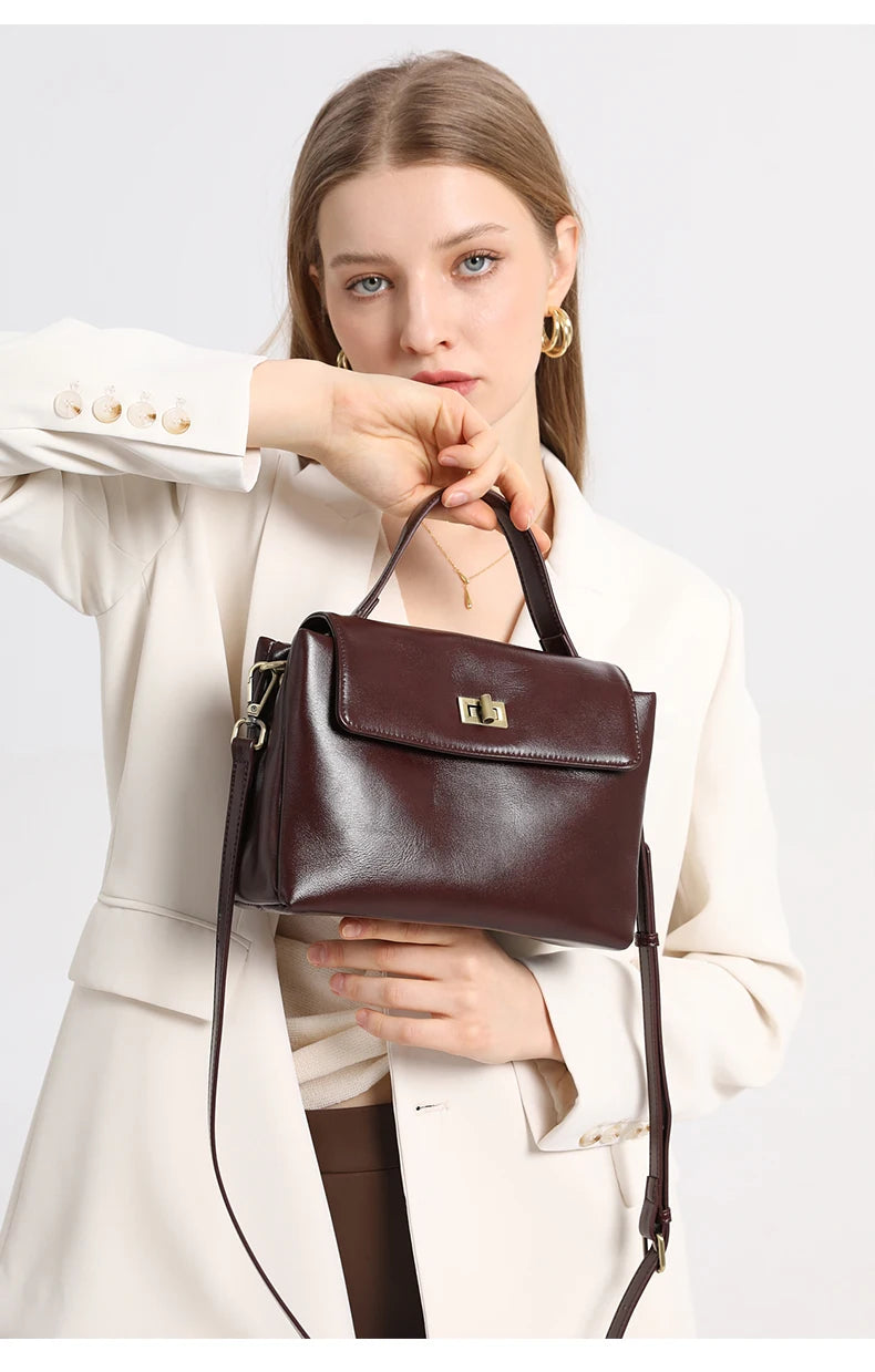 Genuine Leather Satchel Bag - EMILIA