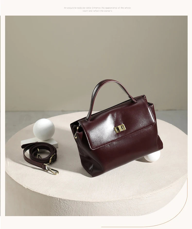 Genuine Leather Satchel Bag - EMILIA