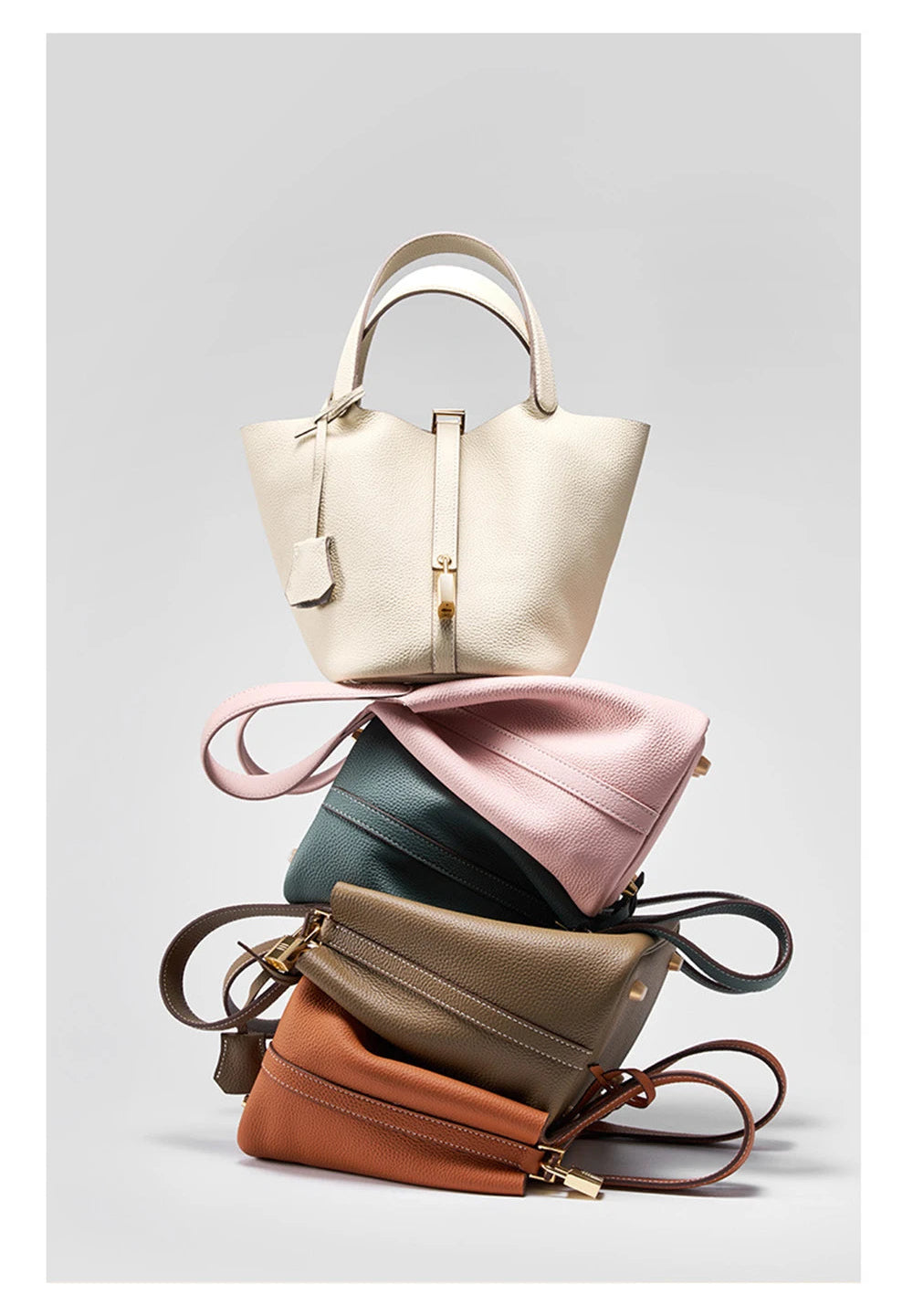 Genuine Leather Bucket Bag - LÉONIE