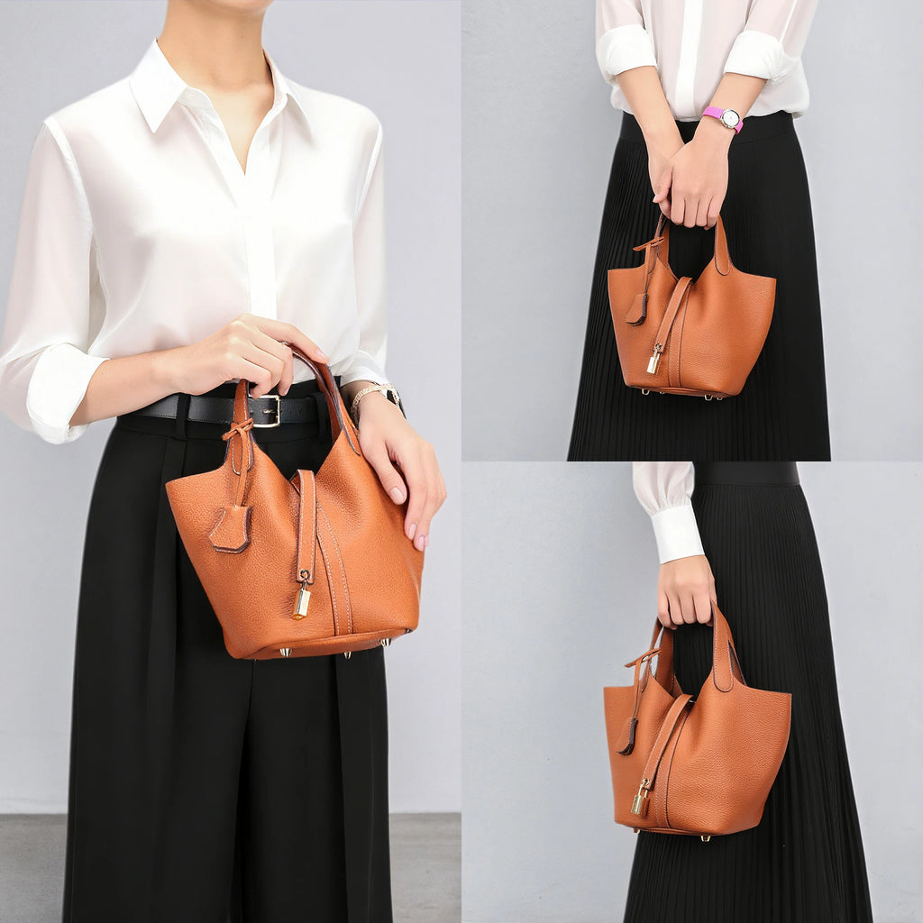 Genuine Leather Bucket Bag - LÉONIE