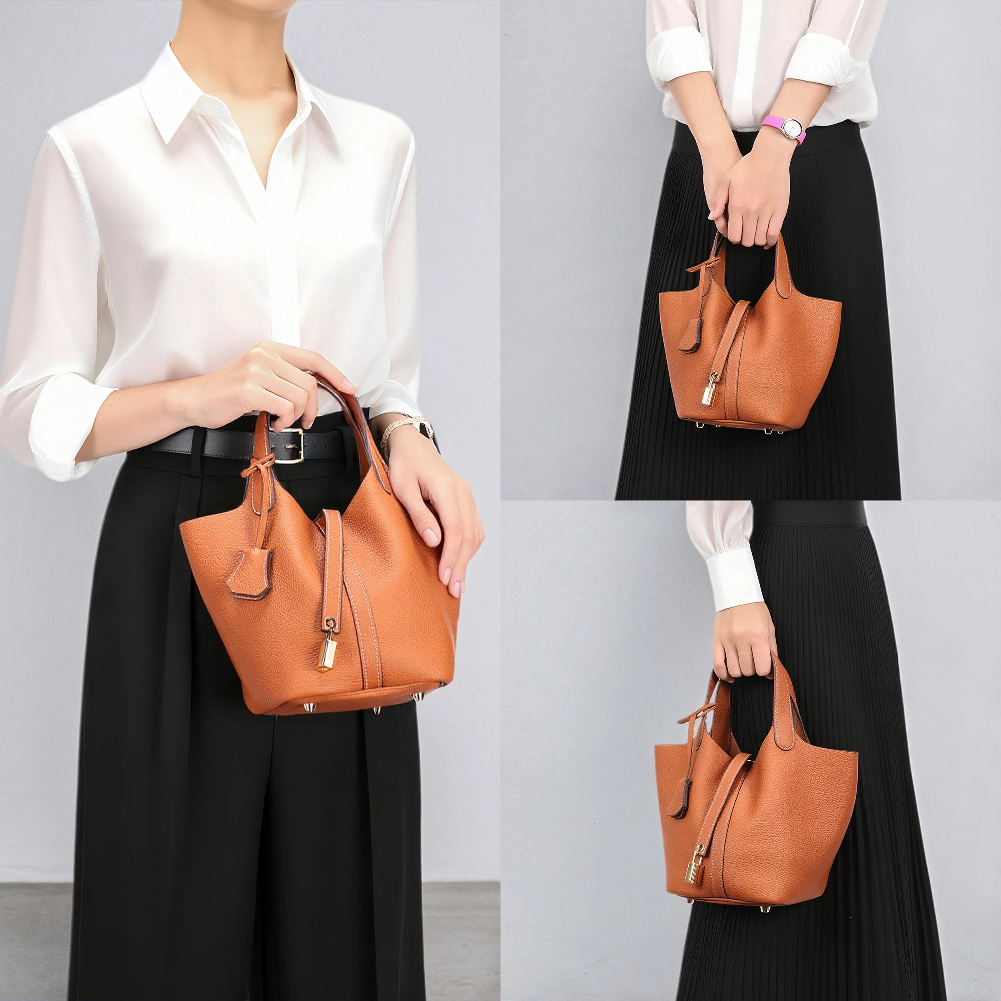 Genuine Leather Bucket Bag - LÉONIE