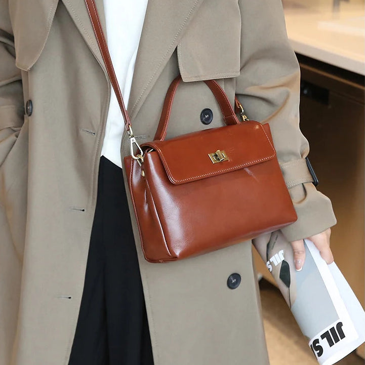 Genuine Leather Satchel Bag - EMILIA