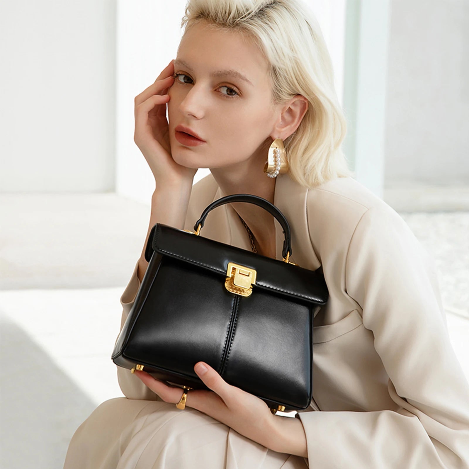 Classic Top-Handle Leather Bag - MARILYN