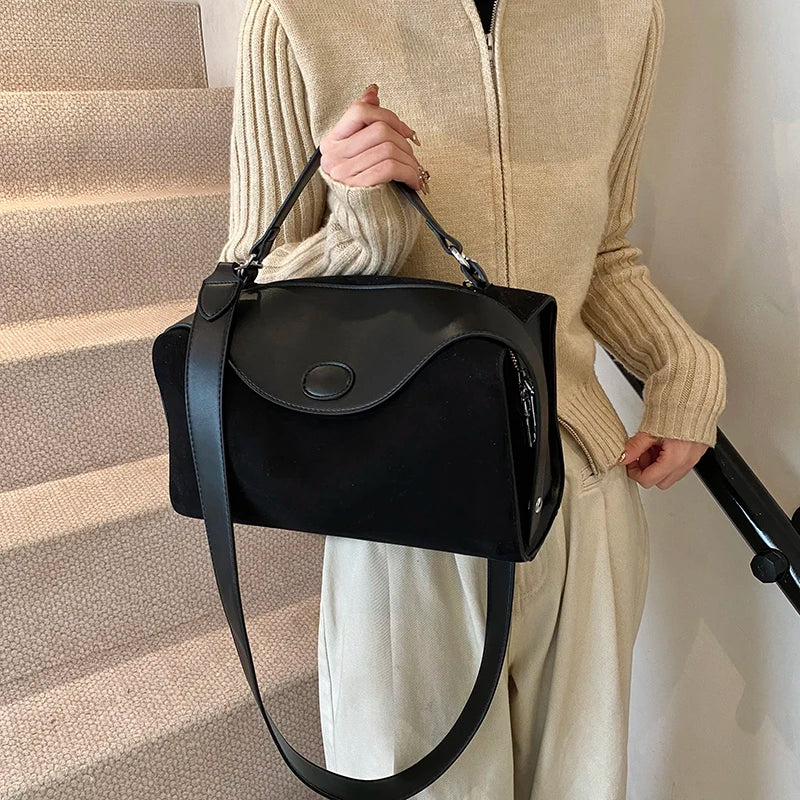 Sac bandoulière en daim et cuir - CLÉMENCE